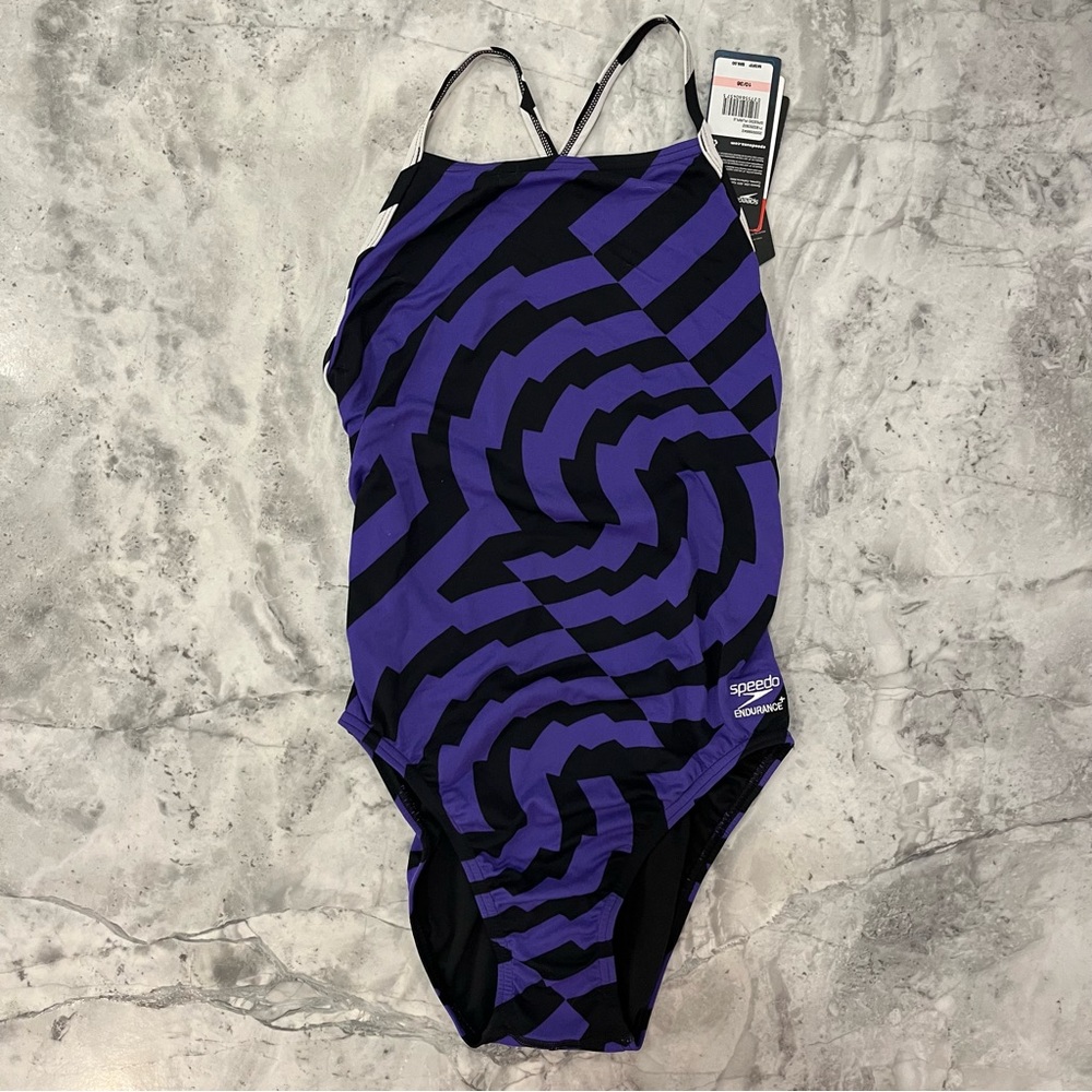 BNWT Speedo Endurance+ Swimsuit - Purple Vortex Maze Size 36